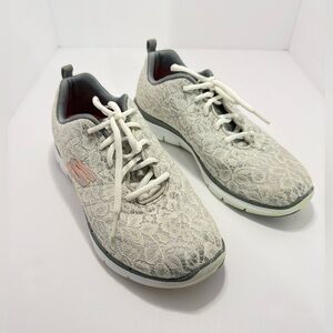 Skechers Cream Lace Overlay Sneakers Women’s Size 9 Comfort Walking Shoes